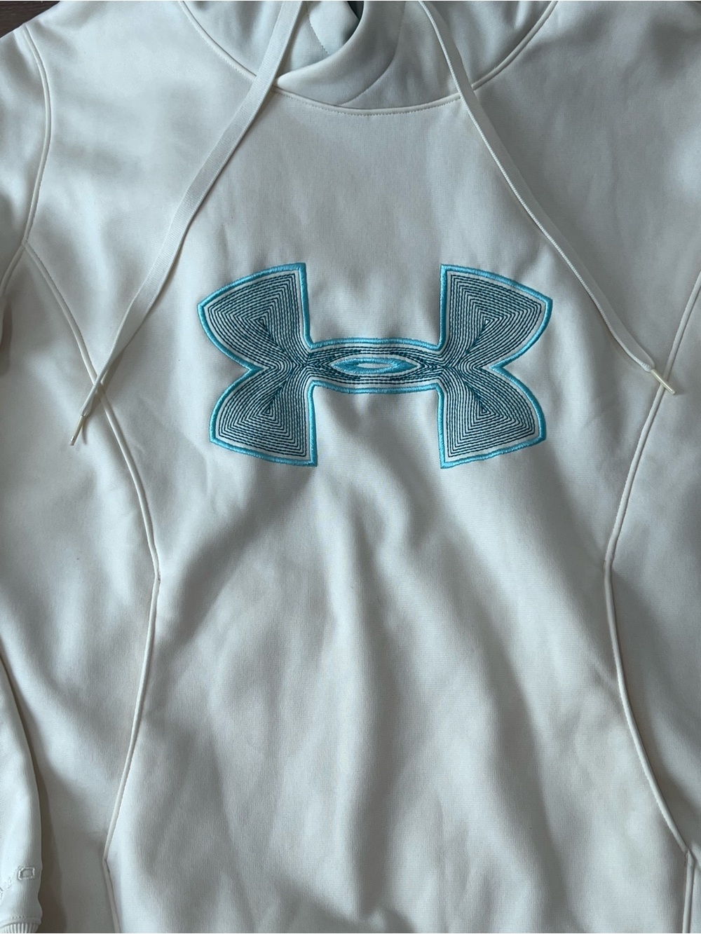 Under Armour Cream Hoodie with Light Blue Logo - Picture 2 of 4